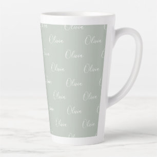 Sage Green Personalized White Script Name Latte Mug