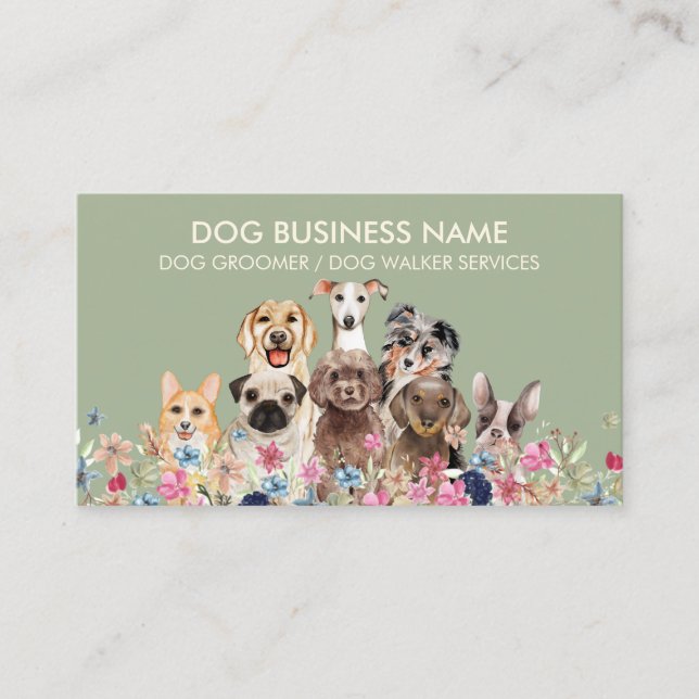 Sage Green Pet Sitter Walker Dog Care Business Card (Front)