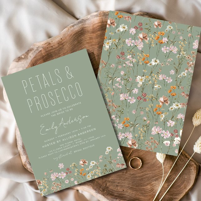 Sage Green Petals & Prosecco Bridal Shower  Invitation (Creator Uploaded)