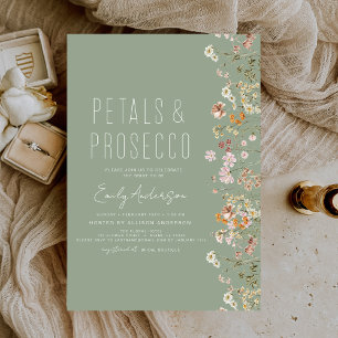 Sage Green Petals & Prosecco Bridal Shower Invitation