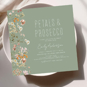 Sage Green Petals & Prosecco Bridal Shower Invitation