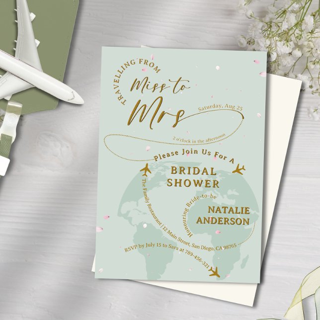 Sage Green Petals Travelling to Mrs Bridal Shower Invitation (Sage Green Petals Travelling to Mrs Bridal Shower Invitation)