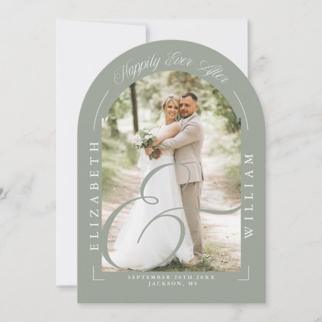 Sage Green Photo Arch Script Wedding Reception Invitation (Front)