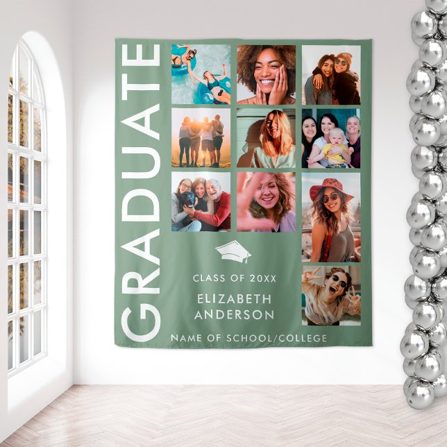 Sage Green Photo Backdrop for Graduation Party Tapestry (Creator Uploaded)