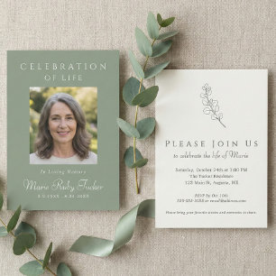 Sage Green Photo Celebration of Life Invitation