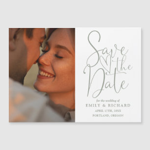 Sage Green Photo Elegant Wedding Save The Date Magnetic Invitation