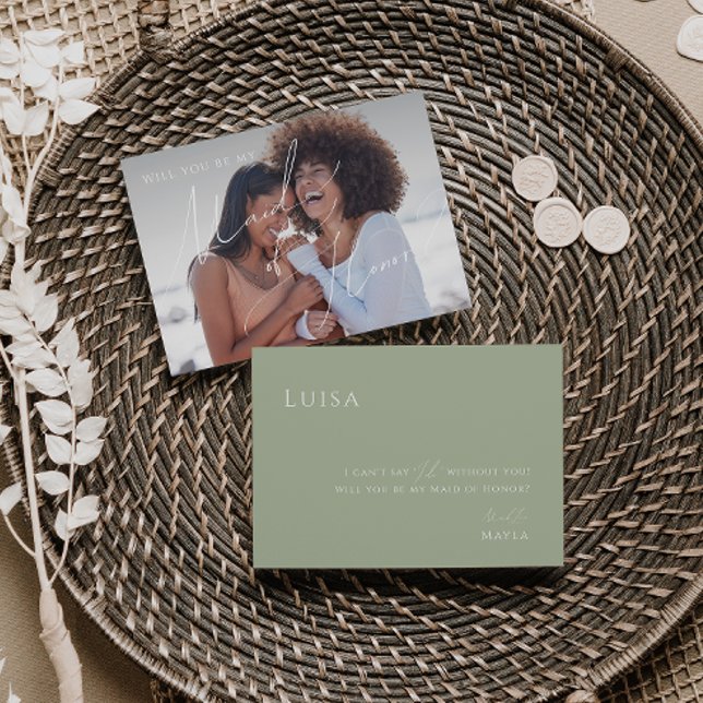 Sage Green | Photo Maid of Honour Proposal Card (Creator Uploaded)