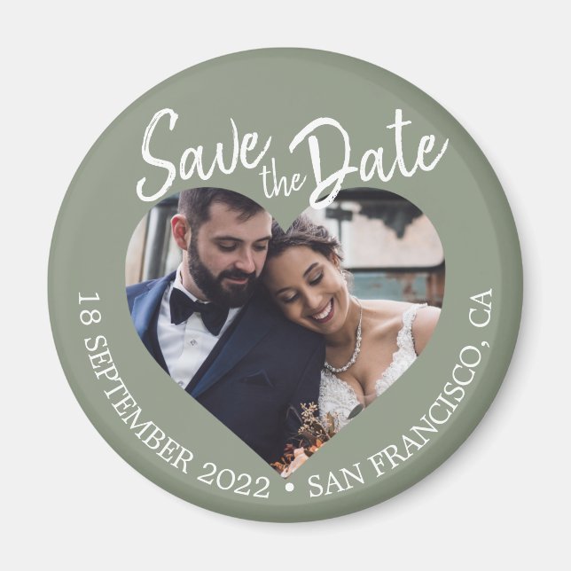 Sage Green Photo Modern Script Save the Date Magnet (Front)