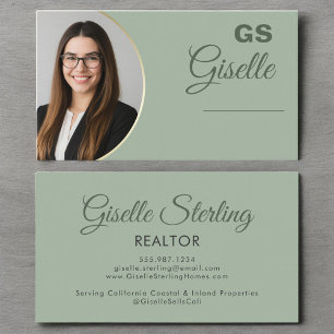 Sage Green Photo Monogram Realtor Luxury  Business Card