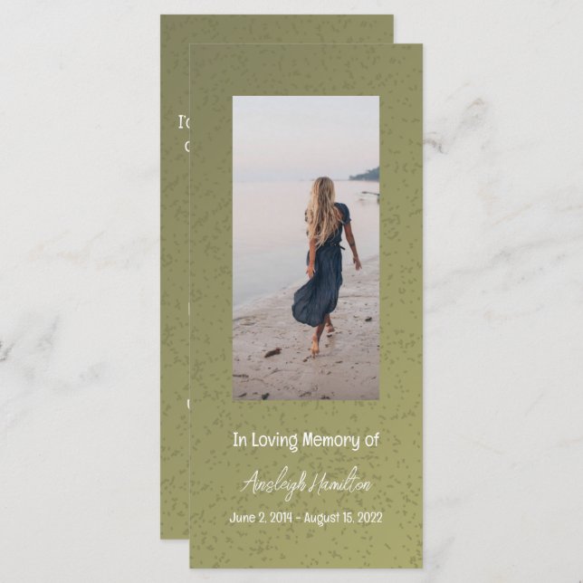 Sage Green Photo Prayer Card Sympathy Card (Front/Back)