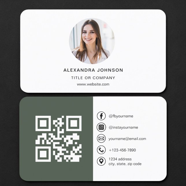 Sage Green Photo QR Code Business Card (Creator Uploaded)