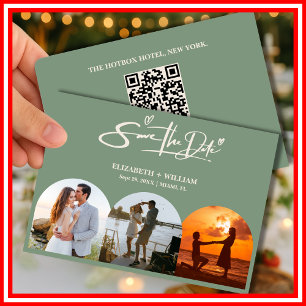 Sage Green Photo QR Code Elegant Wedding Save The Date