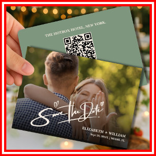Sage Green Photo QR Code Elegant Wedding Save The Date