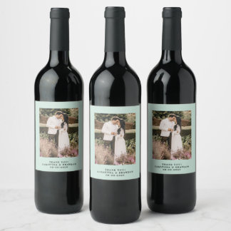 Sage Green Photo Thank You Wedding Wine Label