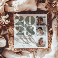 Sage Green Photo Triple Graduation Invitation