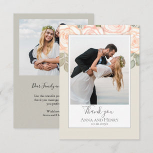 Sage Green Photo Wedding Custom Blush Floral Thank You Card