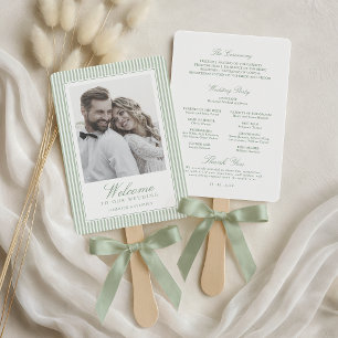 Sage Green Photo Wedding Program Hand Fan