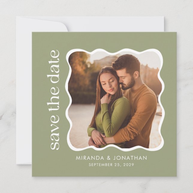 Sage Green Photo Wedding Save The Date (Front)