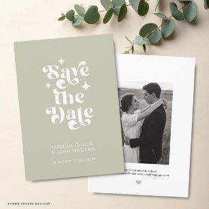 Sage Green Photo Wedding Save The Date Announcement