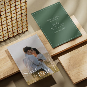 Sage Green Photo Wedding Save The Date Card