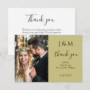 Sage Green Photo Wedding Thank You Card