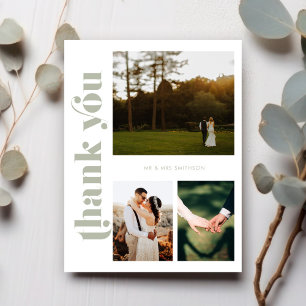 Sage Green Photo Wedding Thank You Postcard