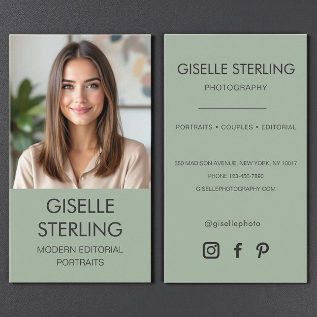 Sage Green Photographer Photo Social Media Business Card (Creator Uploaded)