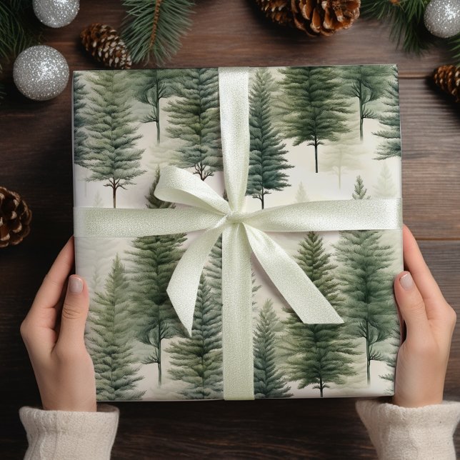 Sage Green Pine Tree Wrapping Paper Sheet (Creator Uploaded)