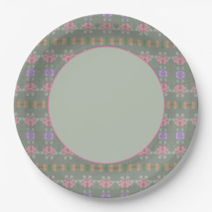 Sage Green Pink and Mauve Paper Plate