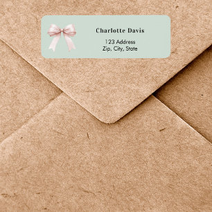Sage green pink bow return address  label