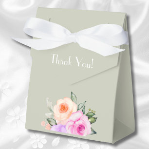 Sage Green Pink Bright Floral Roses Bridal Shower Favour Box