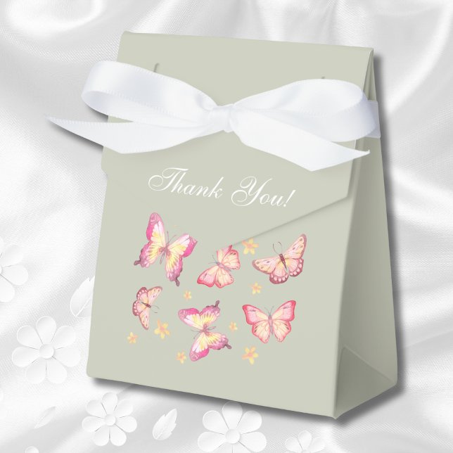 Sage Green Pink Butterfly Baby Shower Favour Box (Creator Uploaded)