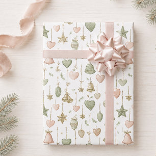 Sage Green Pink Christmas Holiday Pattern Wrapping Paper
