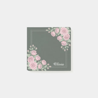 Sage Green & Pink Floral Personalised Sticky Notes