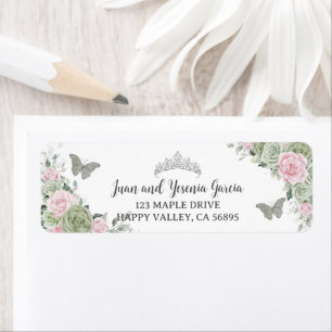 Sage Green Pink Floral Quinceanera Return Address Return Address Label
