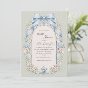 Sage Green Pink Floral Vintage Baby Shower Invitation