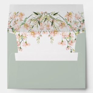 Sage Green Pink Floral Wildflowers Chic Wedding Envelope