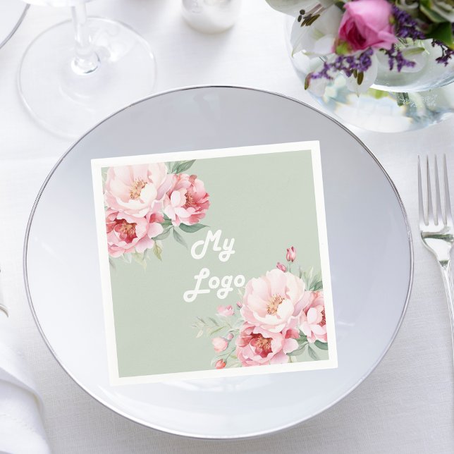 Sage green pink florals business logo napkin (Creator Uploaded)