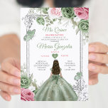 Sage Green Pink Mis Quince 15 Anos Crown Invitation<br><div class="desc">Quinceañera Sage Green Pink Silver Crown Invitation
Mis Quince 15 Anos,  16th Birthday, </div>