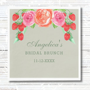 Sage Green Pink Peach Peony Bridal Brunch Napkin