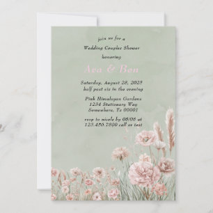 Sage Green Pink Peony Wedding Couples Shower Invitation