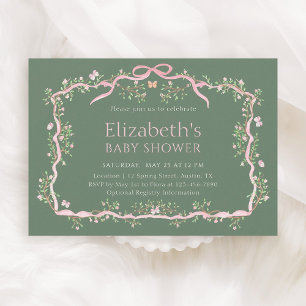 Sage Green & Pink Spring Garden Baby Shower    Invitation