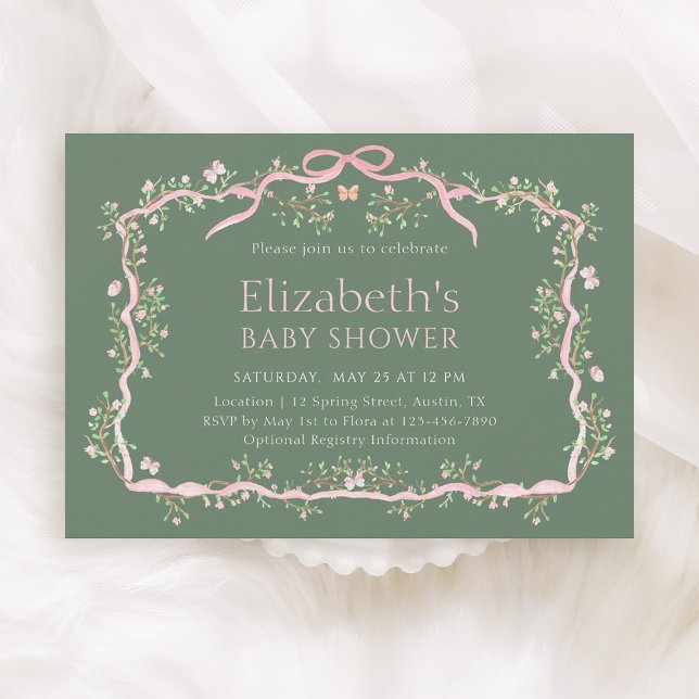 Sage Green & Pink Spring Garden Baby Shower    Invitation (Creator Uploaded)