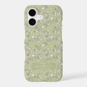 Sage Green Pink White Flowers Floral Boho Pattern