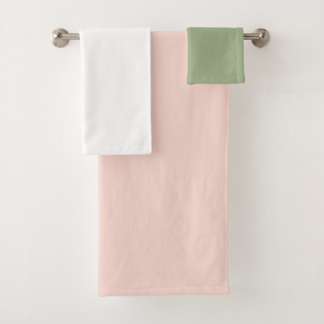 Sage Green Pink White Solid Colours Bath Towel Set (Insitu)