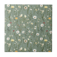 Sage Green Pink Yellow White Floral Seamless