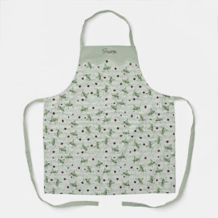Sage Green Pinstripe Grasshopper Ladybug Gardening Apron