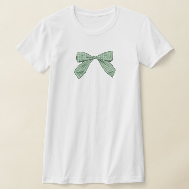 Sage Green Plaid Bow Elegant Baby Shower Mum T-Shirt (Laydown)