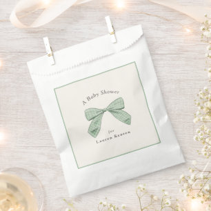 Sage Green Plaid Bow Elegant Neutral Baby Shower Favour Bag