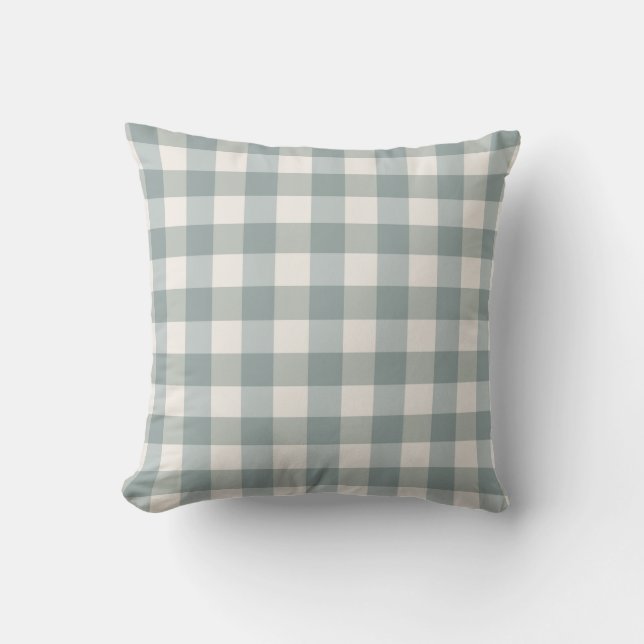 Sage Green Plaid Country Farmhouse Gingham Simple Cushion (Front)